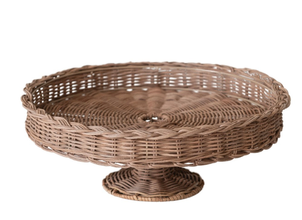 Hand-Woven Rattan Pedestal with Braided Rim