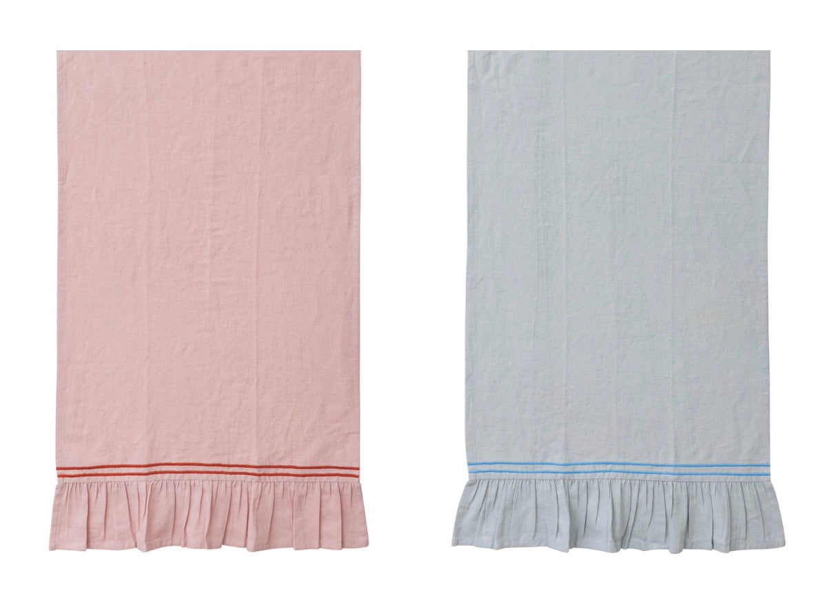 Ruffled Tea Towel with Embroidered Stripes